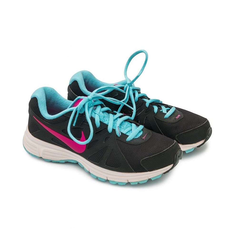 Nike Revolution Running Sneakers | Black Pink Aqua | Women’s Size 8